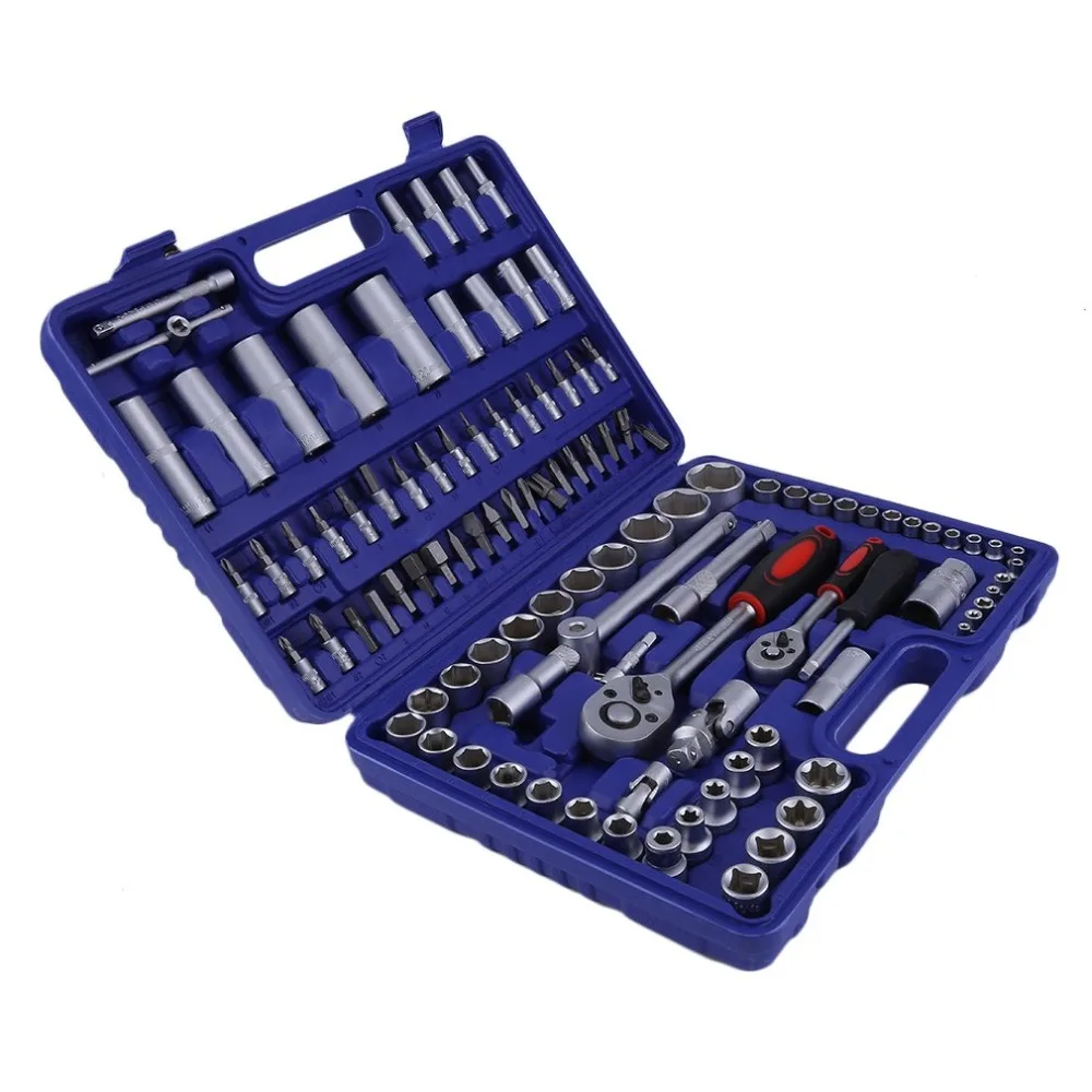 

108pcs/set Practical Car Repair Tools Ratchet Wrench Spanner Socket Set Hand Tools Combination Auto Repair Repairing Kit Blue