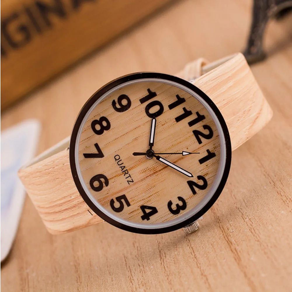 

Vico New design unisex Watch Style Wood Grain Leather Quartz Watch Women Dress Wristwatches Men Watch
