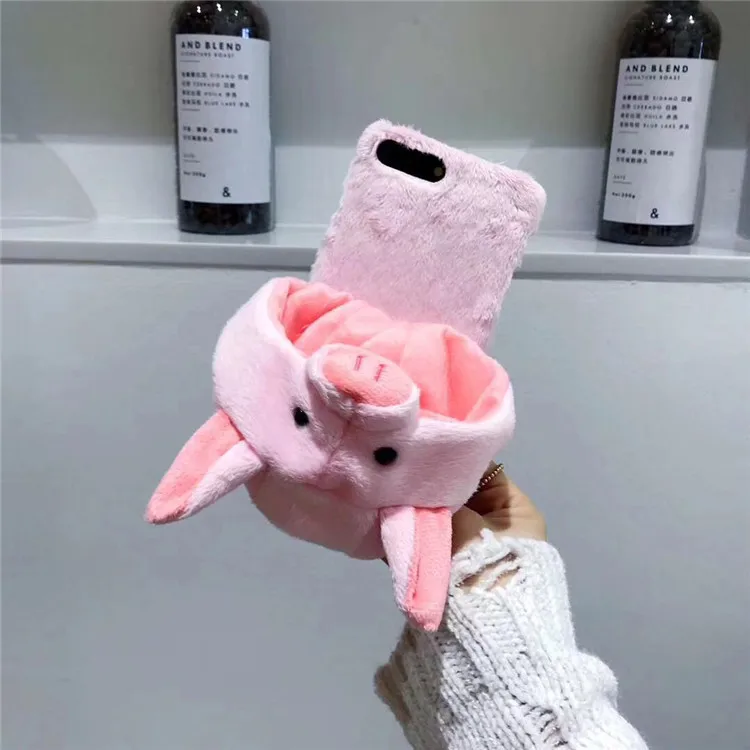 

For iPhone X XS MAX XR Case X 8 7 Plus 6s Soft Furry Plush Back Cover For Apple iPhone XS Cases Cute Warm Fur Pink Piggy Hat