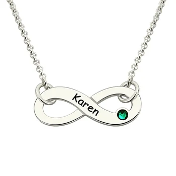 

Wholesale Infinity Birthstone Name Necklace Personalized Silver Birthstone Name Necklace Engraved Infinity Sign Pendant