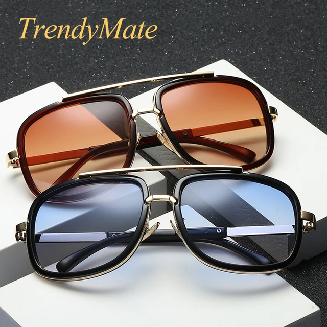 Black Frame Large Red Sun Glasses For Men Classic Style Pilot Brand Design Sunglasses Men Shades Double Bridge Oculos Male 1230T
