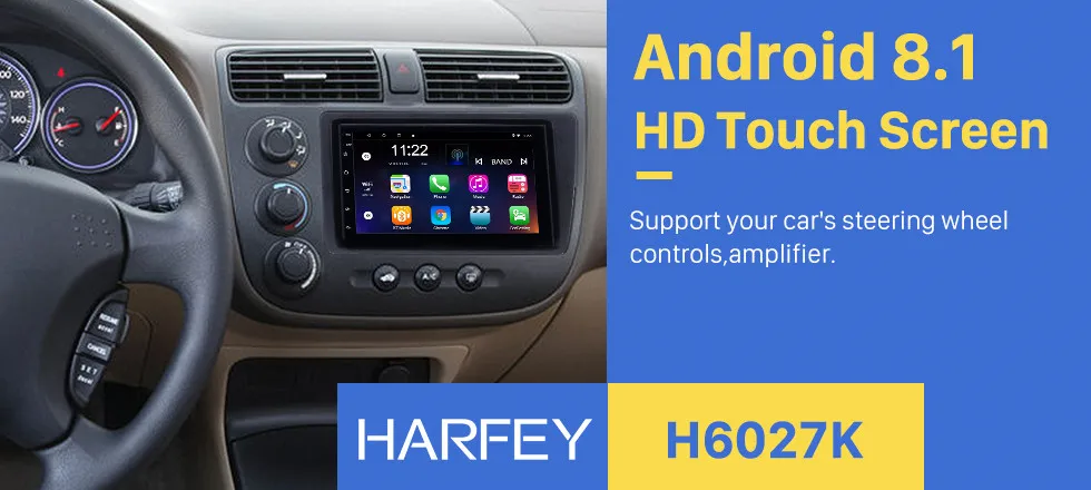 Harfey Android 8,1 7 дюймов 2Din Автомагнитола для Honda Civic 2001 2002 2003 2004 2005 сенсорный экран HD 1080P gps мультимедийный плеер