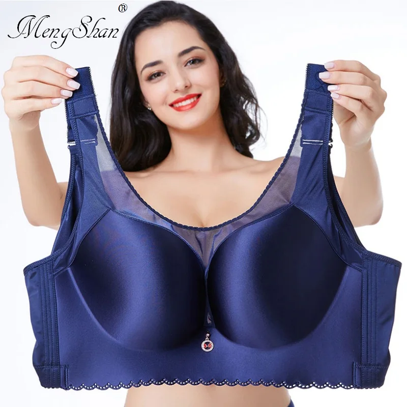 

underwear women Ultra-thin large bra Sexy gathering and anti-light big size bra Vest type anti-droop plus size bra Black blue Sk