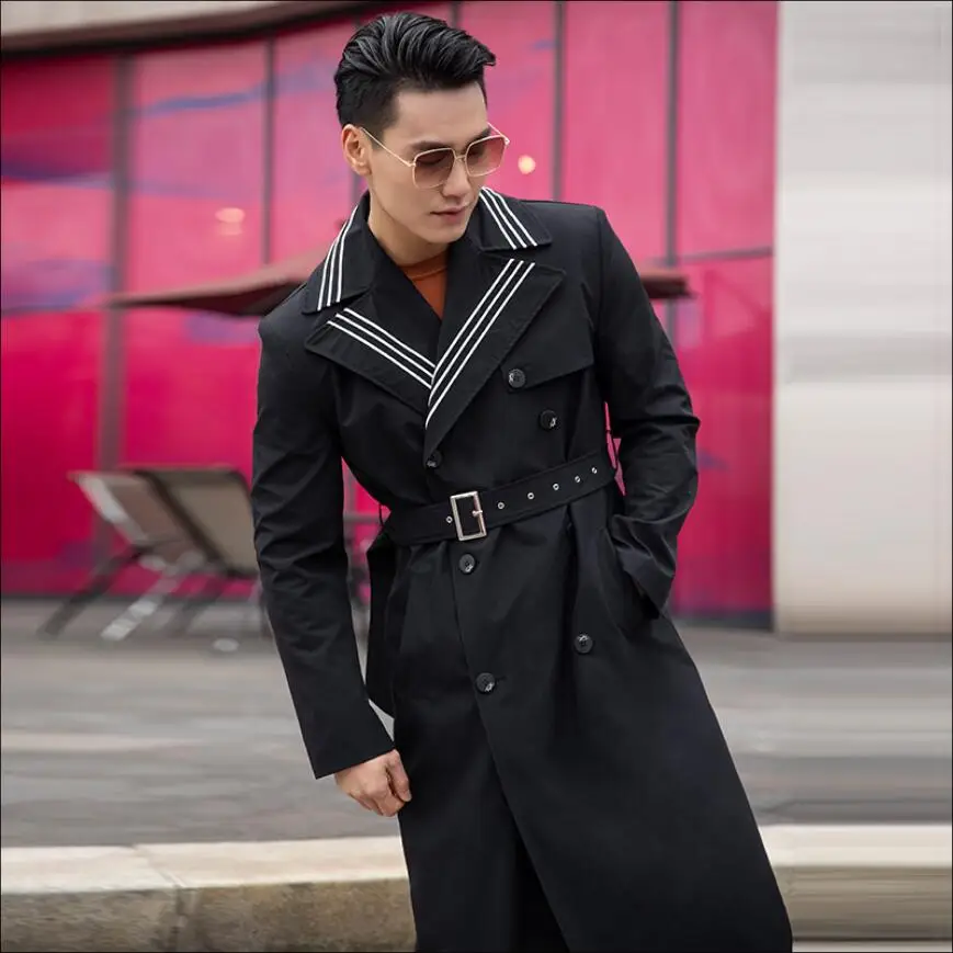 M-4xl Plus Size Clothes Super Long Knee-length Windbreaker Men 2021 Spring And Autumn New Coat Loose Handsome Casual Trench | Мужская