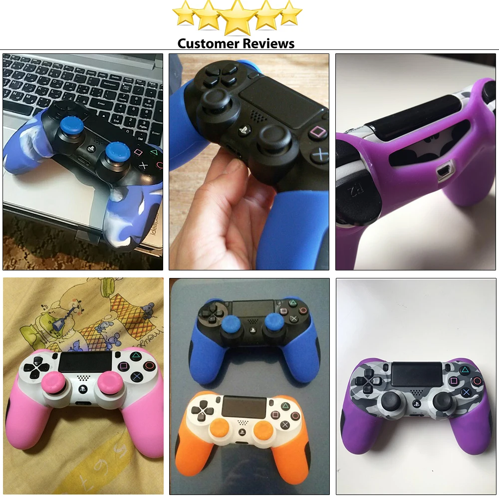 In Stock ! 8 Colors Silicone Gel Rubber Case Skin Grip Cover For Dualshock 4 PS4 Controller (Skin X 1 + Thumb Grip X 2)