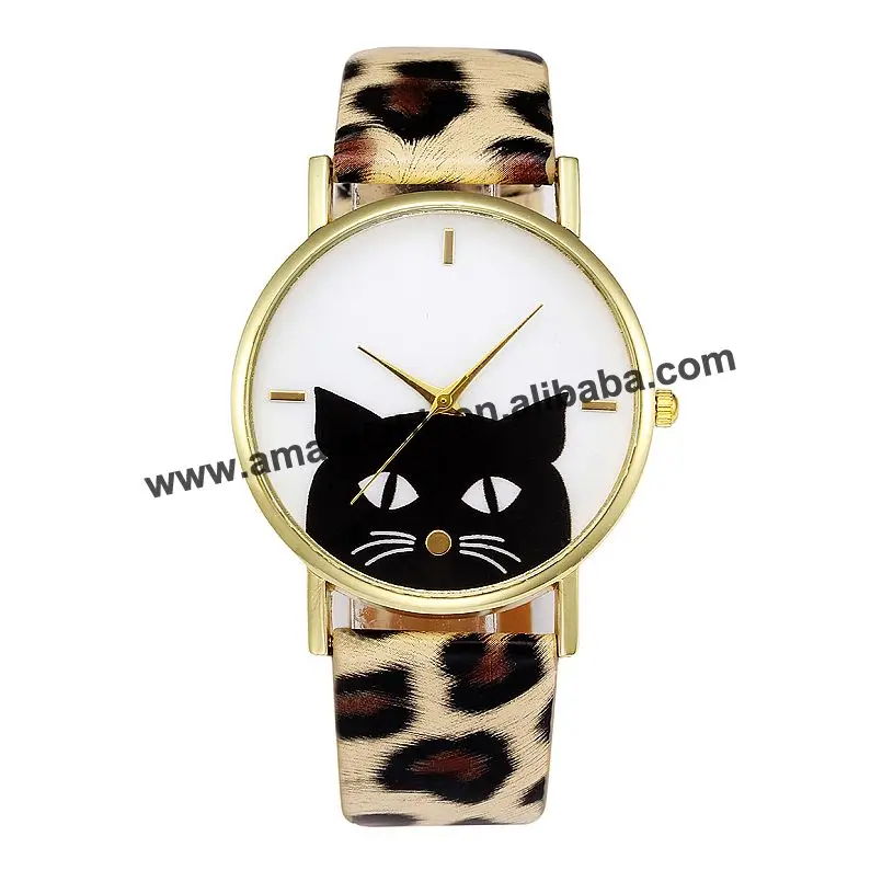 

New Wholesale New Fashion Sport Watch For Women Leather Black Cat Luxury Quartz Analog Ladies Gold Watch Women Dress Watches