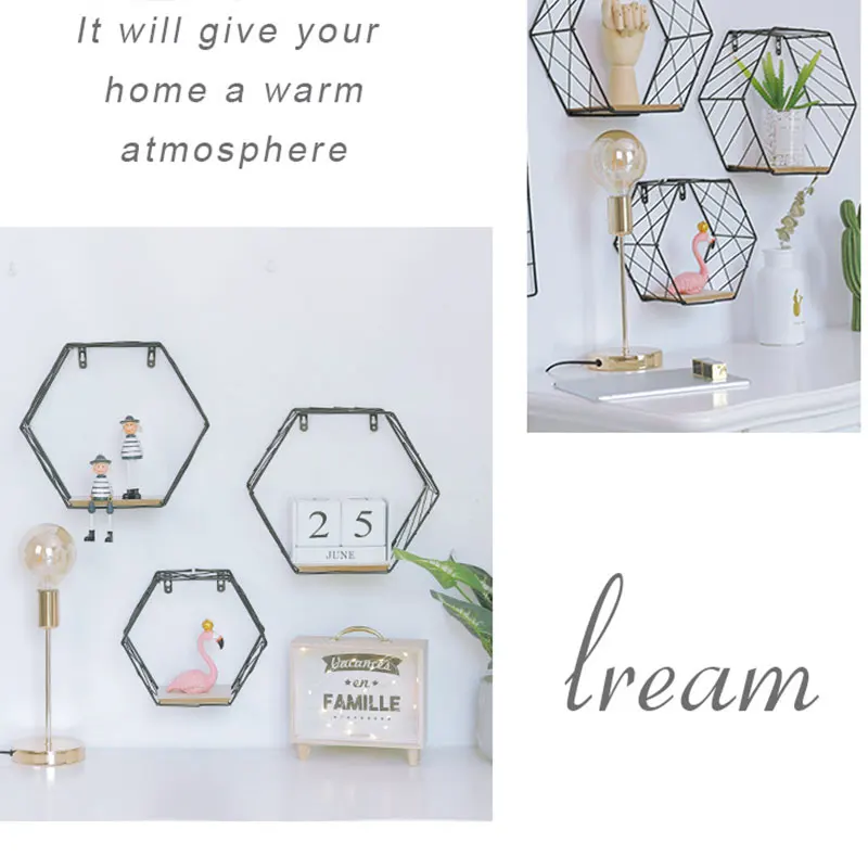 

Storage Rack Innovative Wall Iron Home White/Black Holder Display Shelf Geometric Shelf Bookshelf Hexagonal Shelf