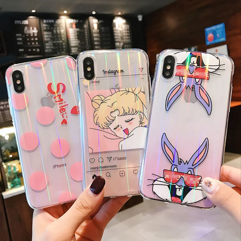 Japanese Sailor Moon Figure kawaii anime phone case For coque iPhone 7 6 8 Plus X Xs Max Xr luxury beauty girls pink cases capa |