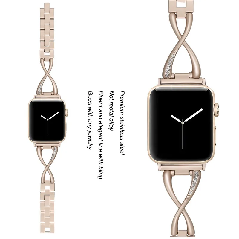 Браслеты для Apple Watch 38 мм 40 мм 42 мм 44 мм женские ювелирные изделия из нержавеющей стали с кристалалми и стразами ремешок серии 4 3 2 1 браслет