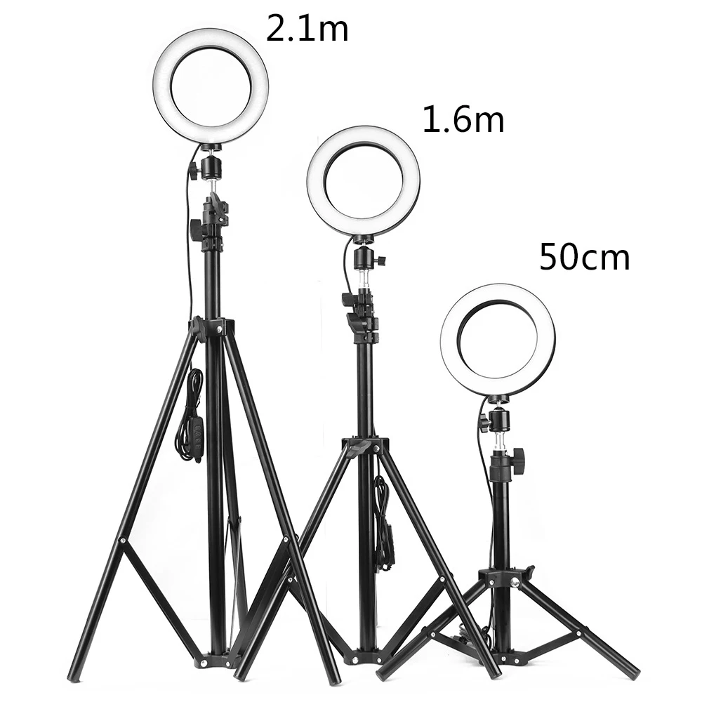 210 мм фотография светодиодная вспышка для селфи-кольцо бесступенчатое освещение с регулируемой яркостью 10 Регулируемая яркость+ 0,5 м~ 2,1 м подставка