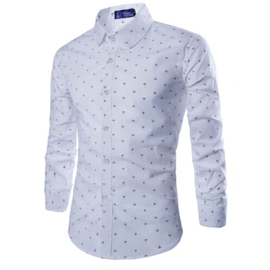 Zogaa мужское осеннее Повседневное платье в горошек с длинными рукавами рубашка мужская синяя и белая Повседневная рубашка с принтом