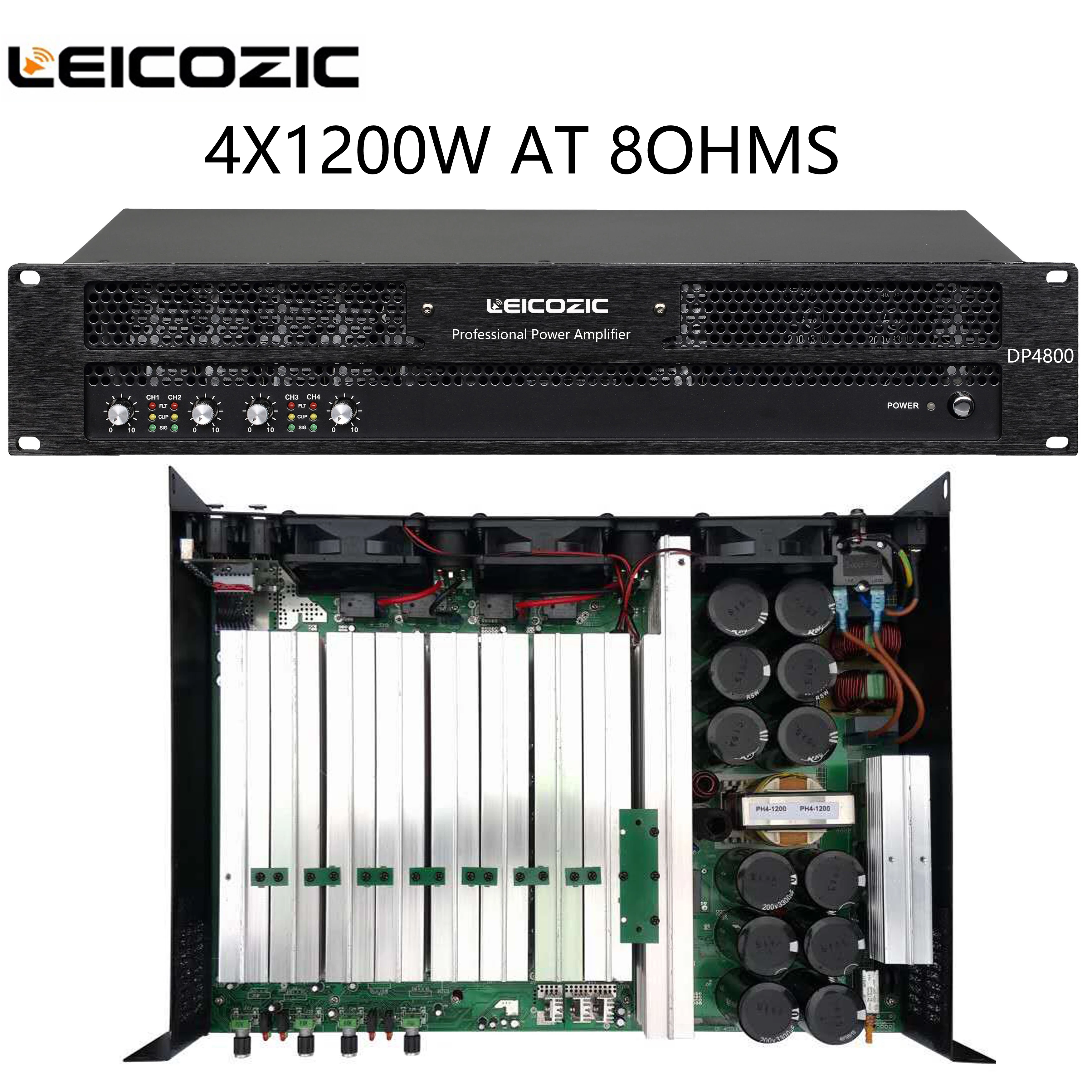 Leicozic DP41200 Max 2000 Вт * 4 Профессиональный усилитель мощности стерео усилитель 1200 Вт * 4-канальный усилитель для выступлений на сцене Leicozic DP41200 Max 2000 Вт * 4 Профессиональный усилитель мощности стерео усилитель 1200 Вт * 4-канальный усилитель для выступлений на сцене