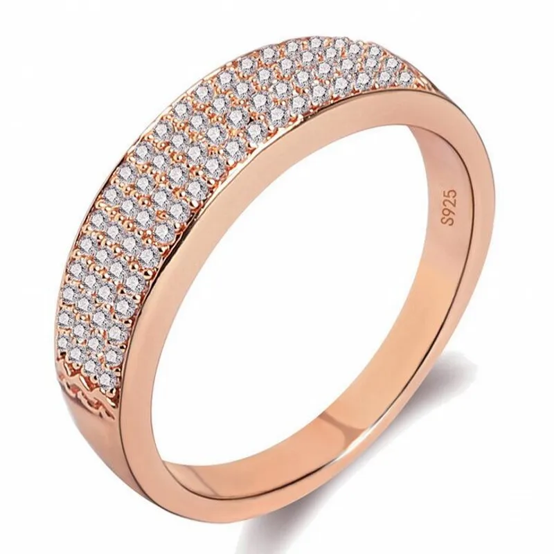 

Size 5-10 Cute Brand New Fashion Jewelry 925 Sterling Silver&Rose Gold Filled Pave White Cleae AAA Zirconia CZ Wedding Band Ring