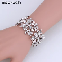 Mecresh очаровательные серебряные браслеты в форме сердца для женщин, прозрачные Кристальные свадебные браслеты с листьями, женские свадебные украшения SL172
