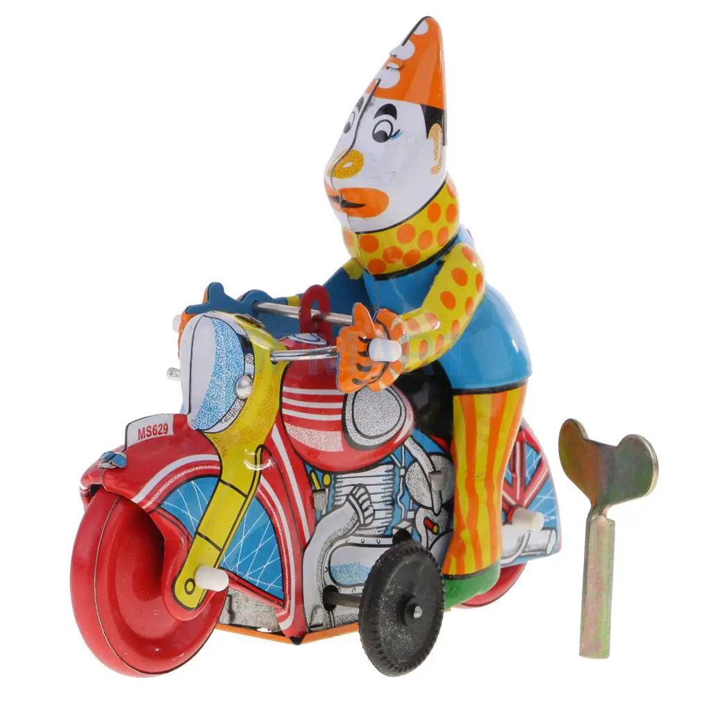 Novelty Toys Clown On Motorcycle Wind up Clockwork Retro Vintage Classic Tin Toys Collectible