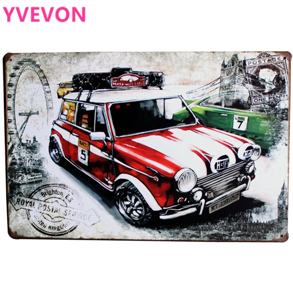 

Metal Tin Sign HDLJ2-N smart car in red and green under ferris wheel Retro Plate Home Decor for bar pub and restaurant 20x30cm