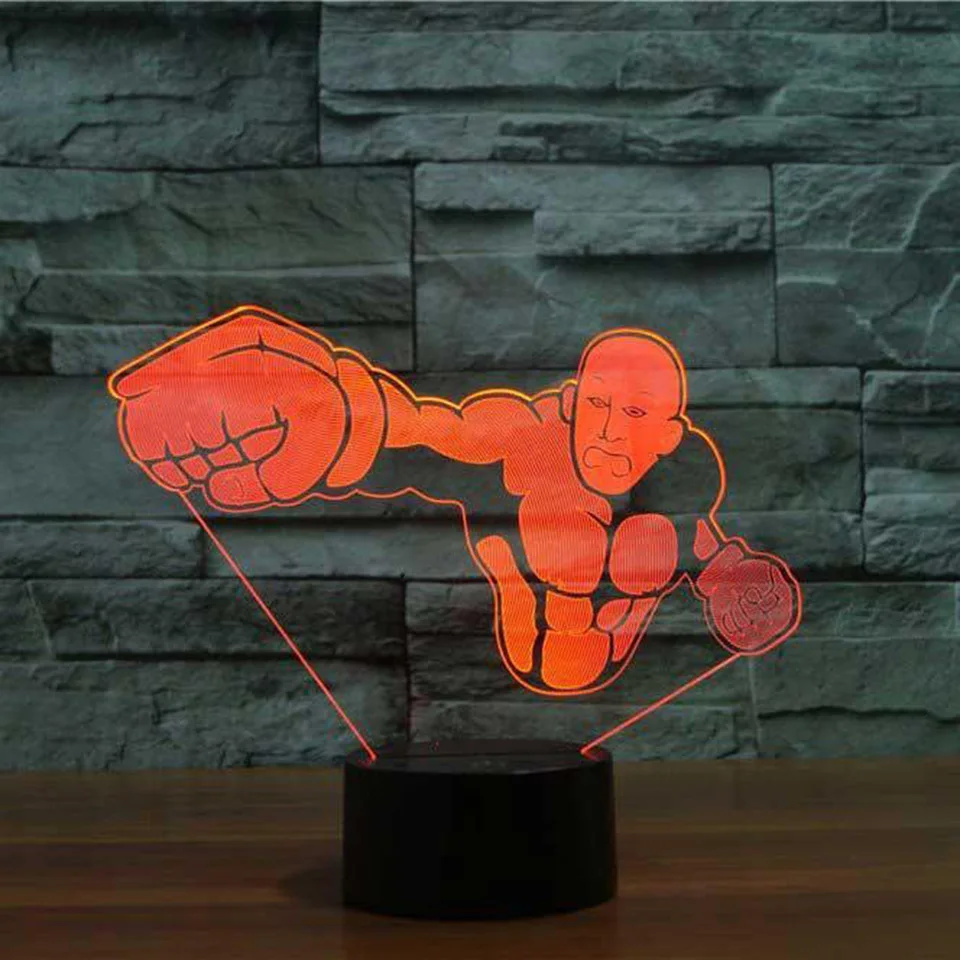

Creative 3D LED Visual Colorful Boxing Light Fixture USB Table Lamp Fashion Novelty Sleep Night Light Bedside Decor Sports Gifts