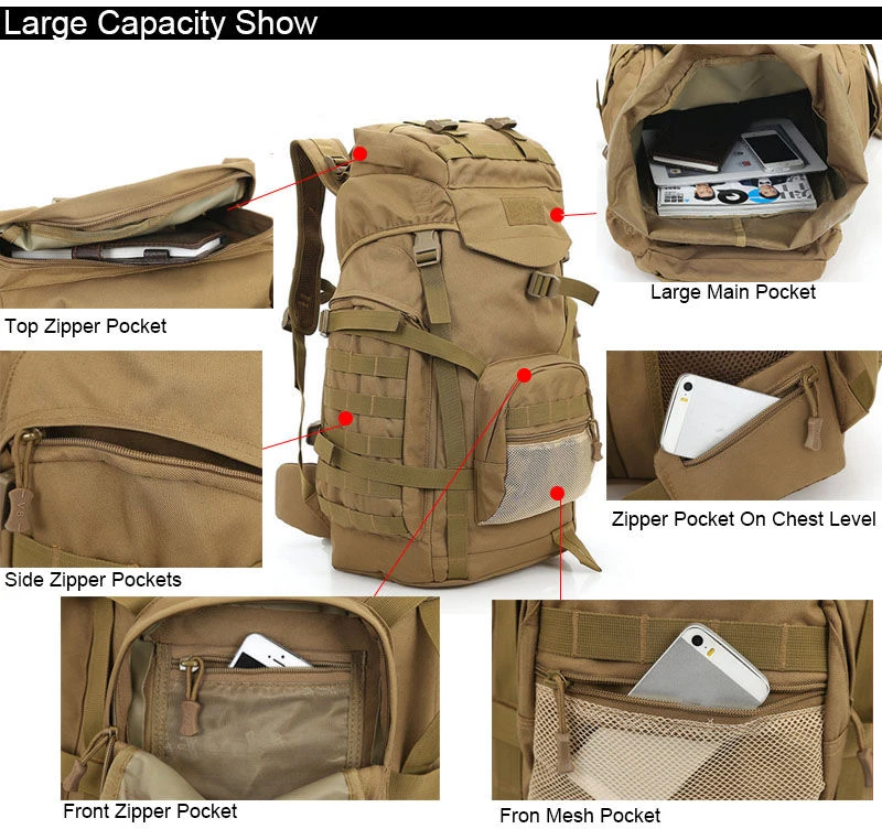 Molle 60L походный рюкзак тактический военный рюкзак большие водонепроницаемые Рюкзаки камуфляжные походные уличные сумки на плечо