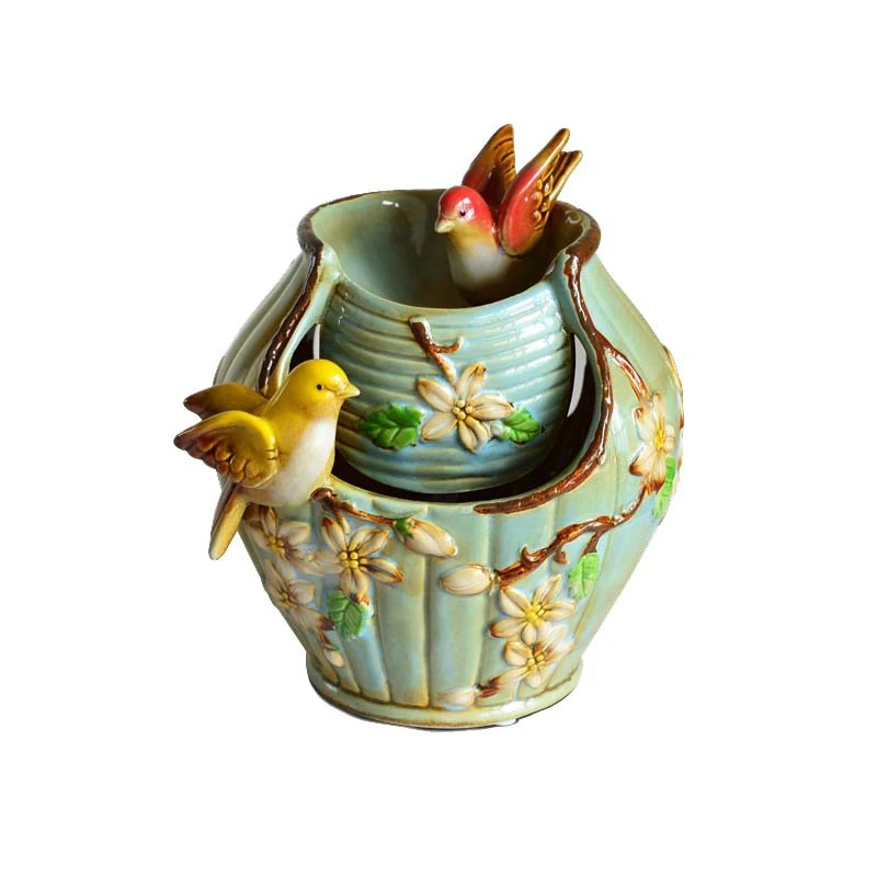 

Creative Bird Flower Home Decor Desktop Flowing Water Fountain Ceramic Flower Pot Feng Shui Crafts Room Decoration Accessories
