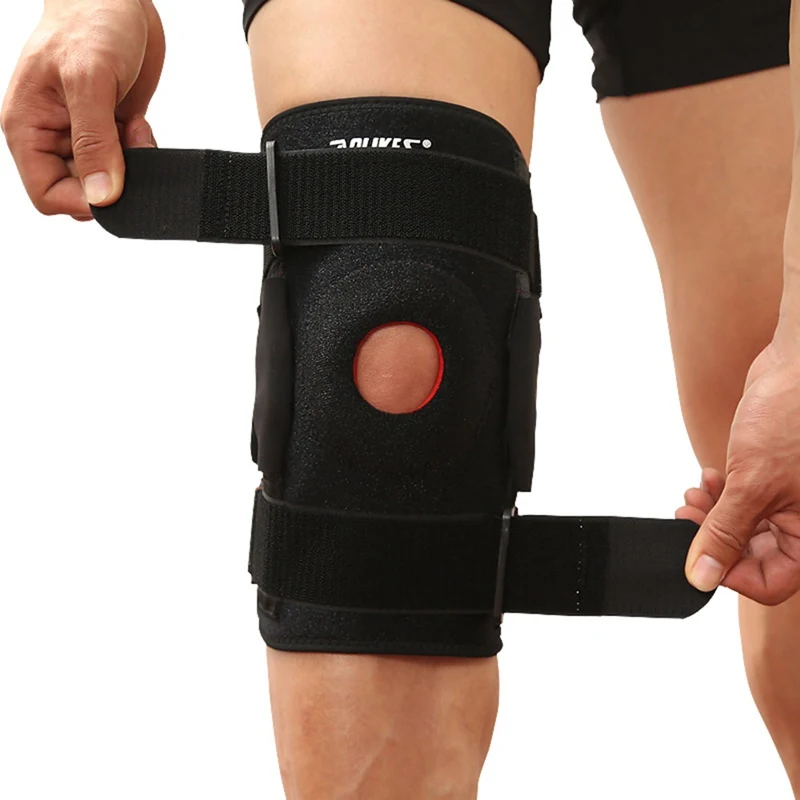 Knee Sleeve Wrap Knee Protector Alloy Spring Plate Breathable Nylon Leg Protective Belt Protector Gym Cycling Climbing Accessory