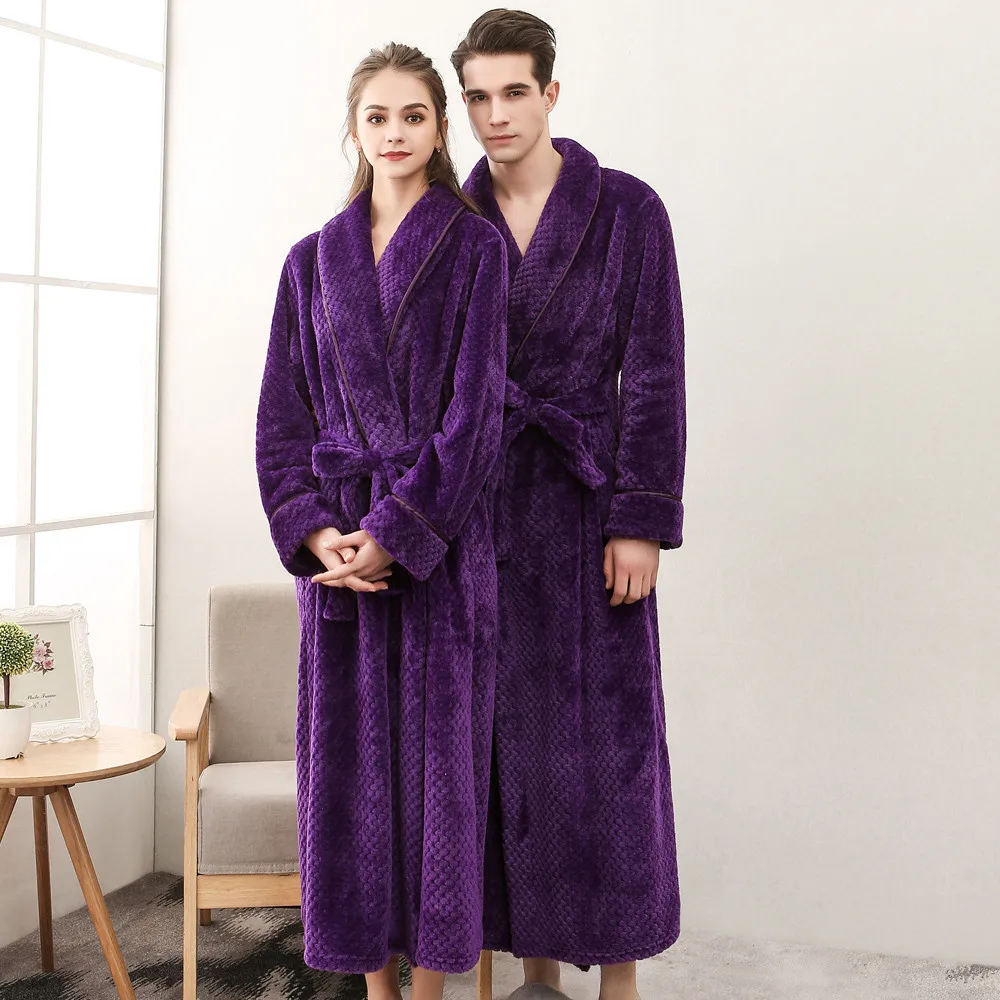 Одежда для сна, халат для женщин и мужчин, банный халат с шалевым воротником, зимнее удлиненное кимоно-пижамы bata, Женский однотонный длинный халат d90712