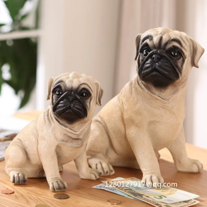 

Simulation Animal Creative pug Saving Box Child Piggy Bank Cute Puppy Statue Art Craft Resin Action Figure Collectible Model Toy