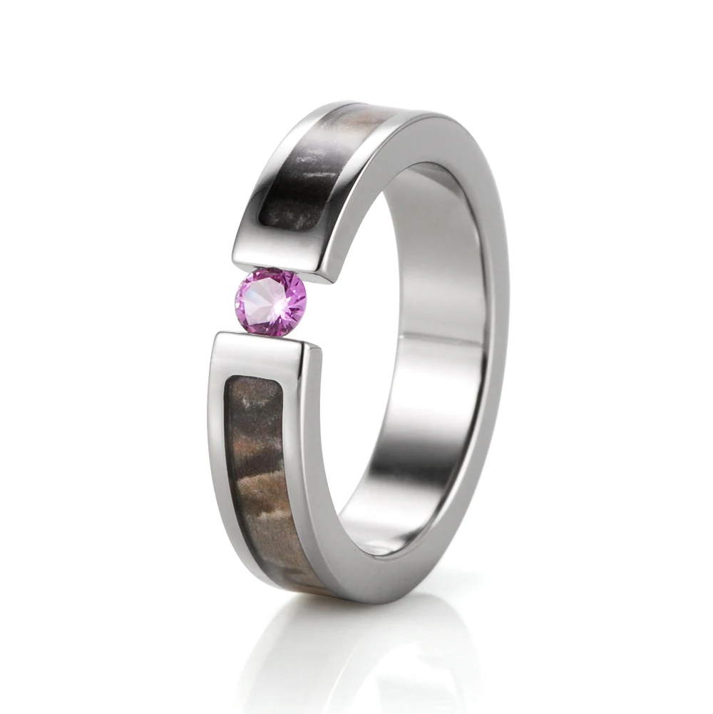 5mm Titanium Tension Set Pink Cubic Zirconia Realtree Camo Ring