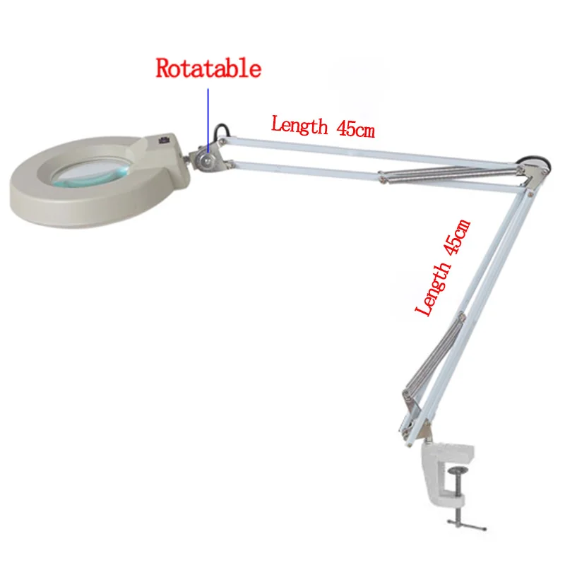 

220V Magnifying Glass Illuminated White Optical Glass Clip-on Magnifier 10x with LED Light Folding Stand for PCB Precision Part