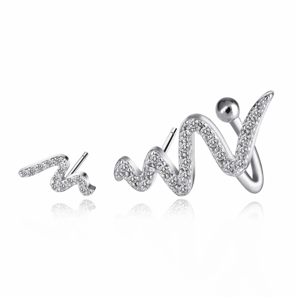 New Fashion High Quality Zircon Snake Shape Silver Metal Earrings For Women Men Unique Simple Stud Female Jewelry Gift | Украшения и