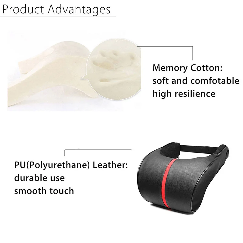 

2pcs Car Pillows Kit Leather Seat Head Headrest Rest Cushion Black+Red 657326