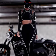 Macheda Новые женские эластичные сексуальные черные леггинсы с высокой талией с белыми полосками спортивные штаны для фитнеса