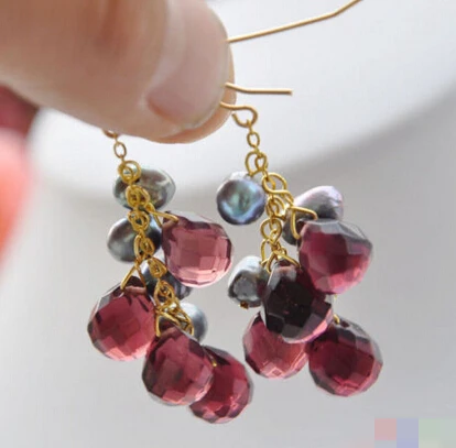

hot sell new - -hot 12183 BLACK RICE PEARL PURPLE CRYSTAL DRIP FACETED DANGLE EARRING