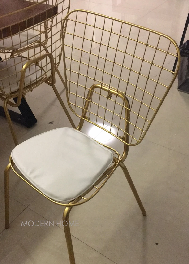 Современный дизайн белый черный золотой проволочный стул, Лофт стиль металлический дизайн обеденный стул со спинкой, Гостиная Кабинет компьютер хороший стул 2 шт