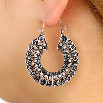

Bohemian ethnic vintage cutout engraving floral crystal rhinestone earrings women's simple exquisite earrings jewelry