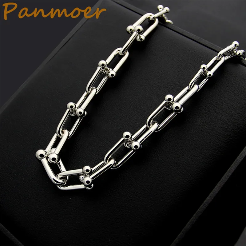 

Top quality Titanium steel double T letter gradual change U shape chain necklace Tif coarse chain couple necklace fine jewelry