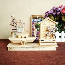 Happy to you Children Room Decorative Wooden Music Box Cute Bunny and Bear Windmill Musical Box Toy Birthday Gifts
