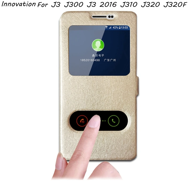 

For Samsung Galaxy J3 2016 Case Quick Answer Window View Flip Cover Leather Case For Samsung J3 J320 Wallet Case With Stand Capa