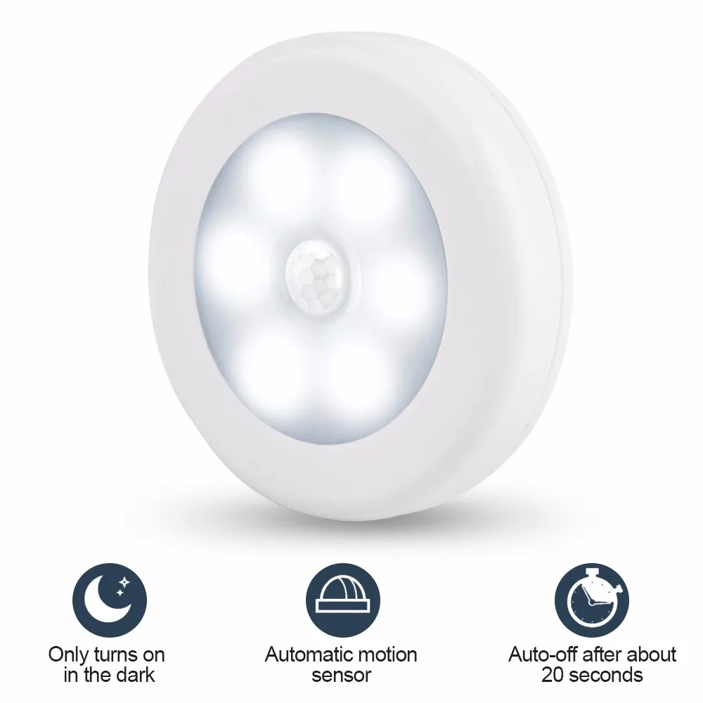 

Motion Sensor Light Night Dry Battery Powered LED Night Light Motion Magnet Stick-On Lamp with White Light for Kitchen Bedroom