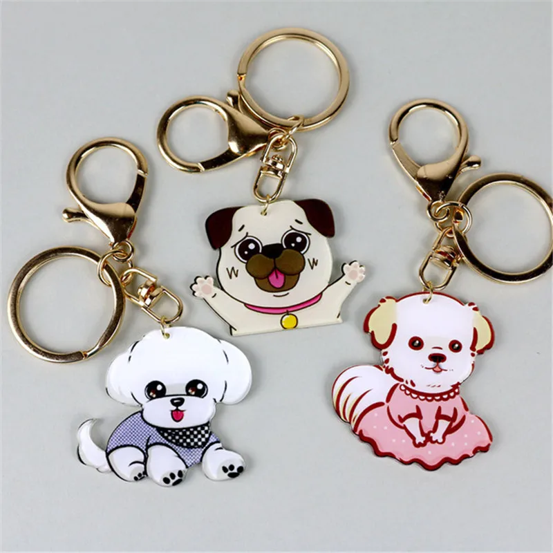 Fashion Jewelry Pet Keychain Photo Cute dog parts glass convex photo keychain acrylic metal chain keychain fashion accessories