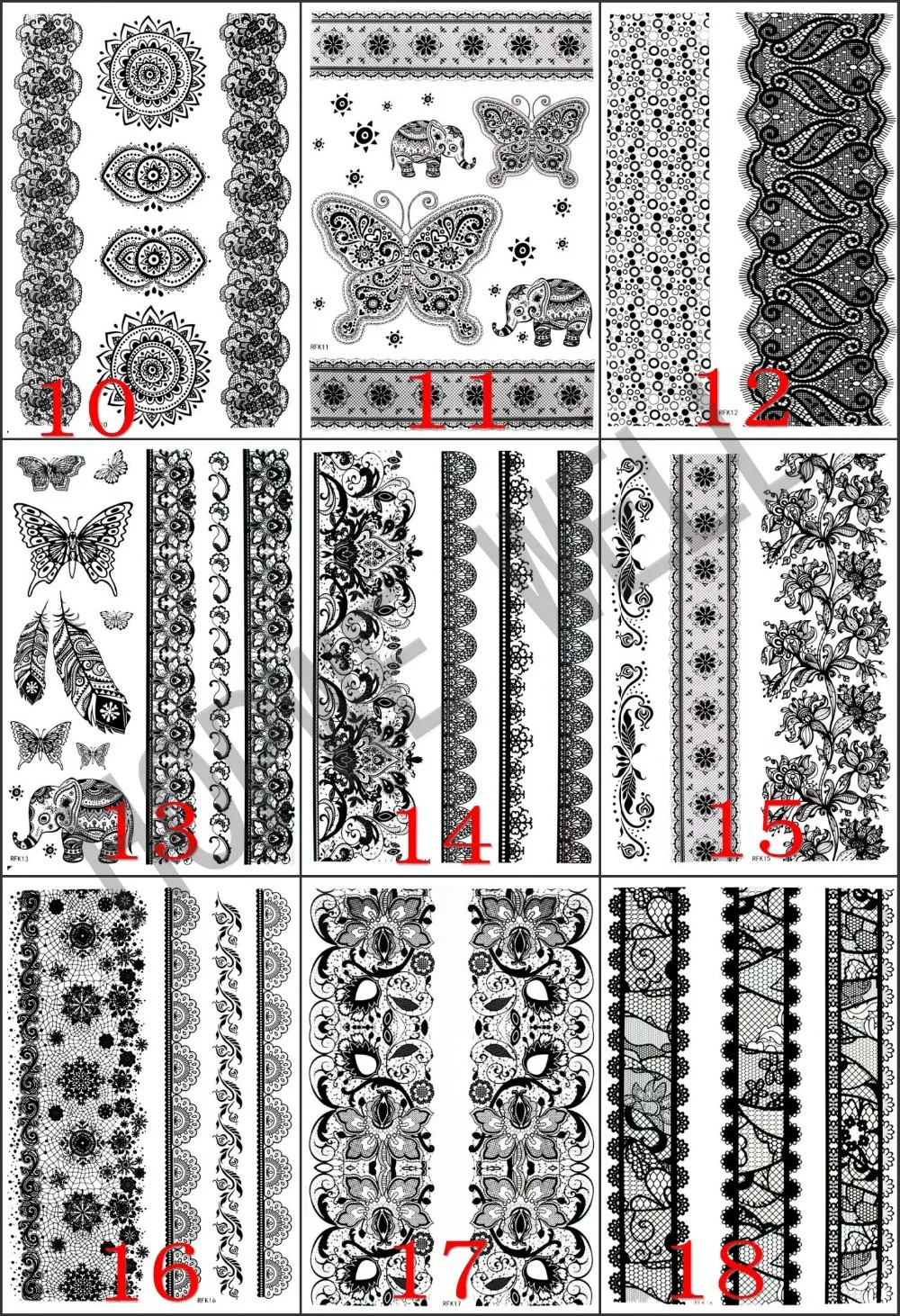 Folha de Renda Projeto da Flor Etiqueta do Tatuagem de Henna Preta Tatuagem Totem Borboleta Temporária Body Art Braço Perna Mão Modelo 9 11 Cheap Tatuagens temporárias