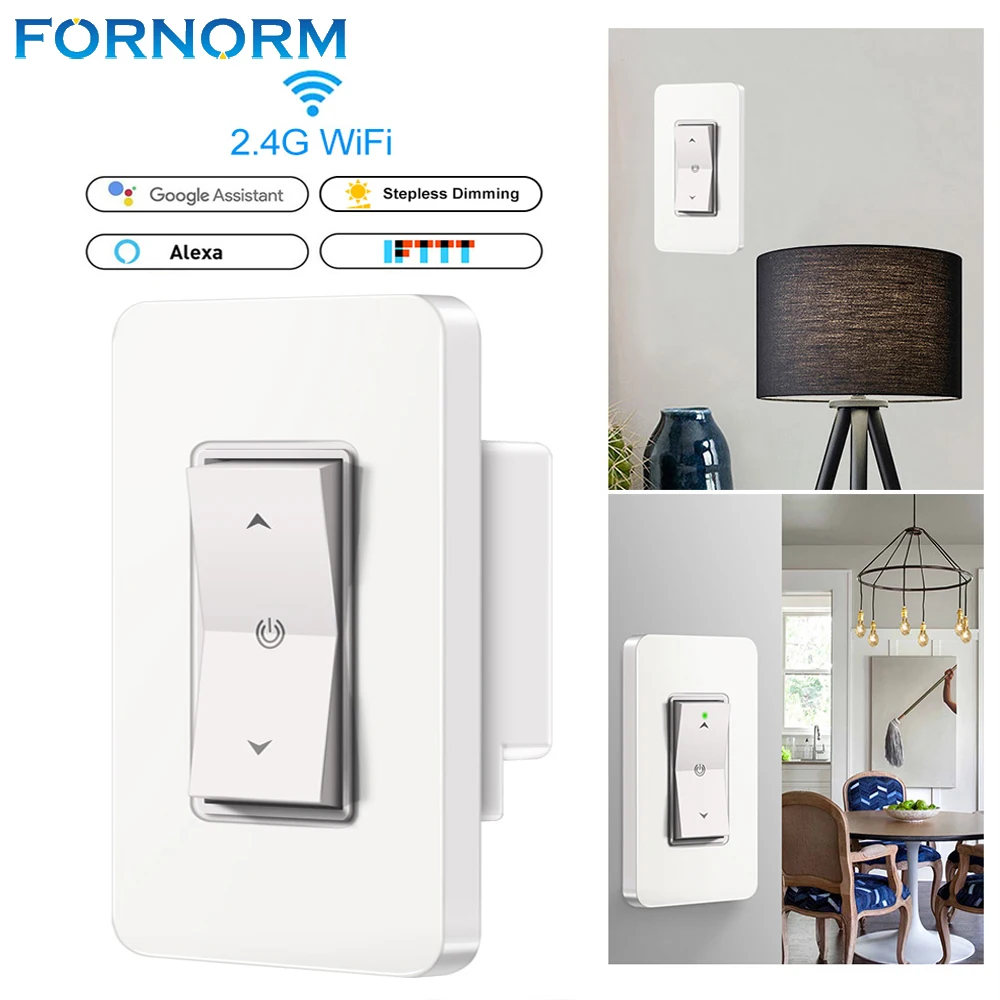 

FORNORMLED Smart Dimmer Switch 1 Group 1100 Watt WiFi Light Dimming Switch Remote Controller Supports Stepless Dimming Timer