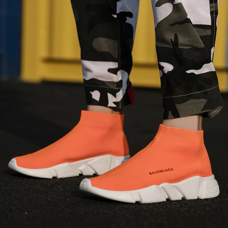 

Shoes Woman tenis feminino High top Sneakers Women Black gray orange Breathable sock casual shoes Woman zapatos mujer size 36-46