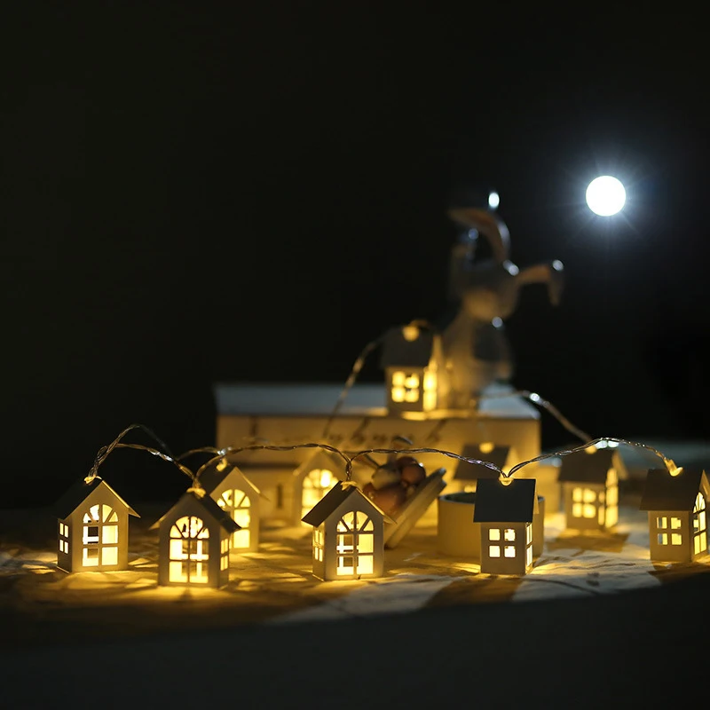 2 м 10 шт. светодиодная новогодняя елка с домиками, стиль феи, светодиодная гирлянда, свадебная натальная гирлянда, Новогодние рождественские украшения для дома