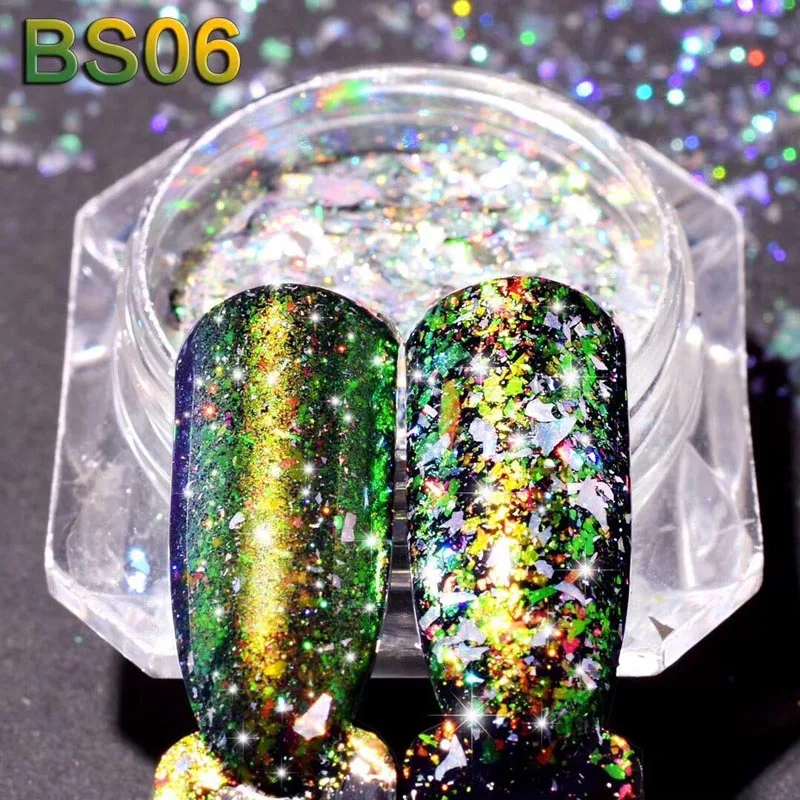 0,2 г/кор. лазерные голографические хлопья для ногтей блестки голографический блестящий порошок Galaxy Holo ногтей Bling Rainbow Nail Art paillets - Цвет: 6