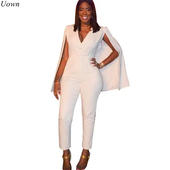 

Doyerl Fashion Vintage Cloak One Piece Jumpsuit Sleeveless V-Neck Bodysuit White Blazer Rompers Women Overalls Elegant Playsuits