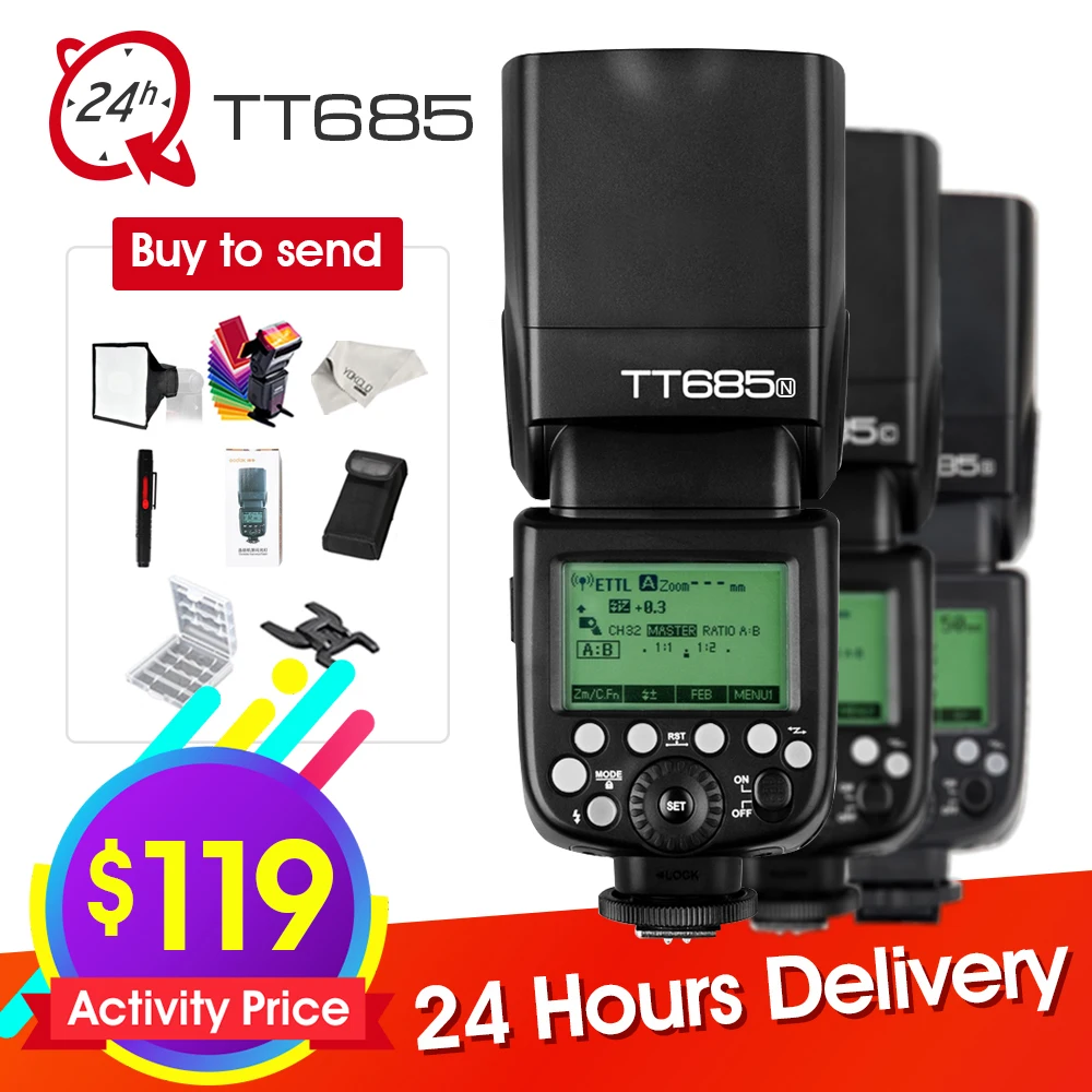 

Godox TT685 Flash TTL Camera Flash speedlite High Speed 1/8000s GN60 for Canon Nikon Sony Fujifilm Olympus DSLR Camera + Gifts