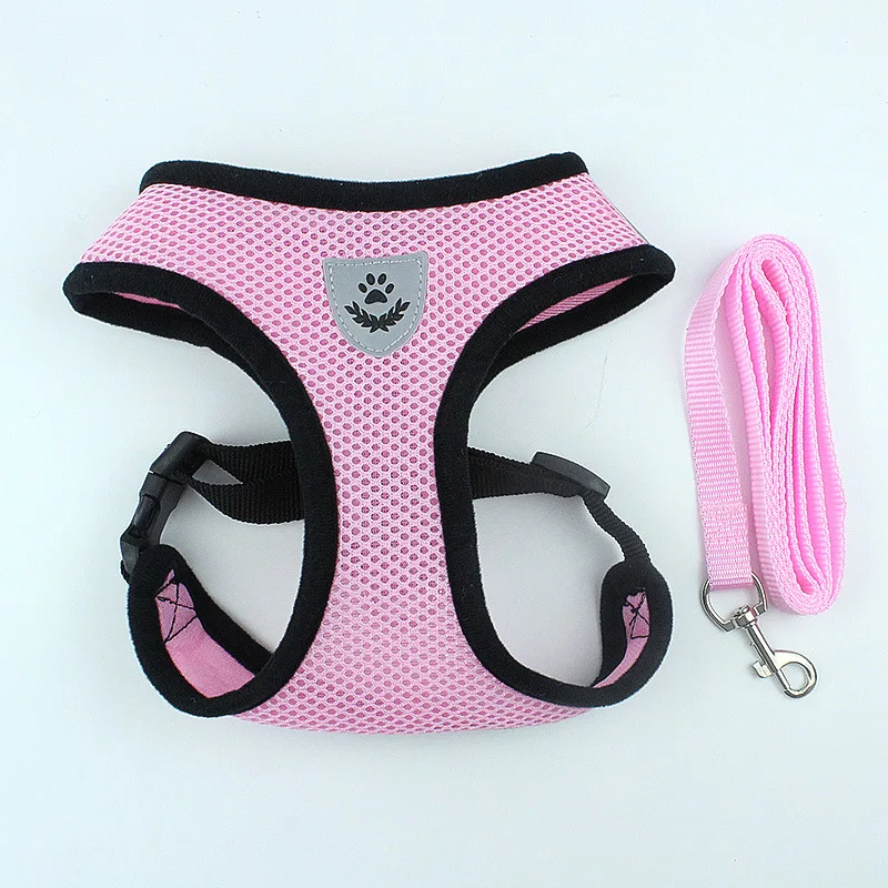Pink Dog Harness Leash Set Adjustable Breathable Dog Cat Collar Vest Harness for Dog Puppy Pet Chihuahua Chest Strap Dog Accessories - Цвет: Pink