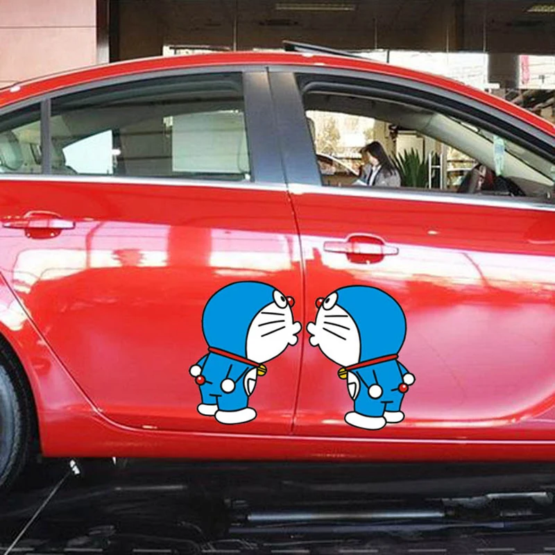 

2PCS/LOT Car Sticker and Decal Funny Doraemon Kiss each other Lovely and Funny Styling Accessories Vinyl Decal