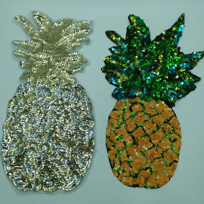 

1pc 16*26cm pineapple Handmade rhinestone beaded Patches for clothing Sequin embroidery patch sew on parch fruits applique