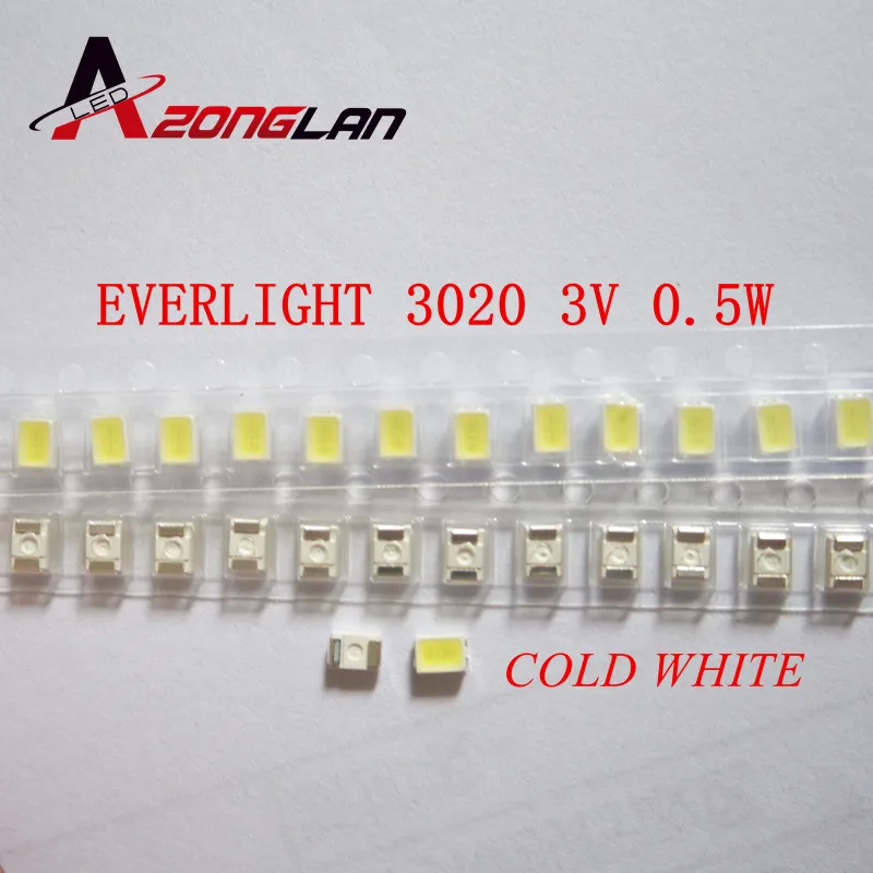 1000 шт./лот светодиодная подсветка EVERLIGHT 0 5 Вт 3 в 3020 холодный белый
